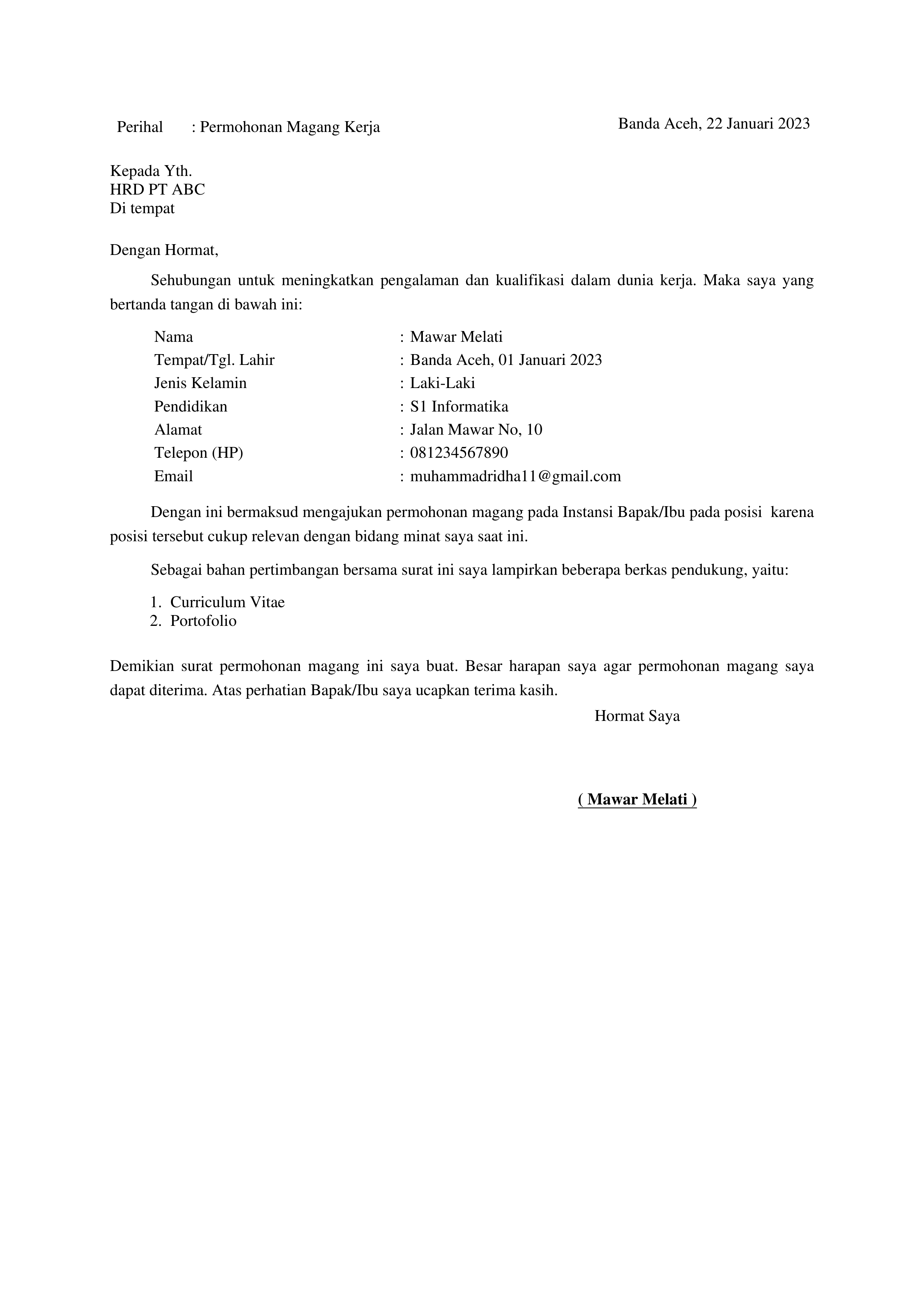 Surat Permohonan Umum