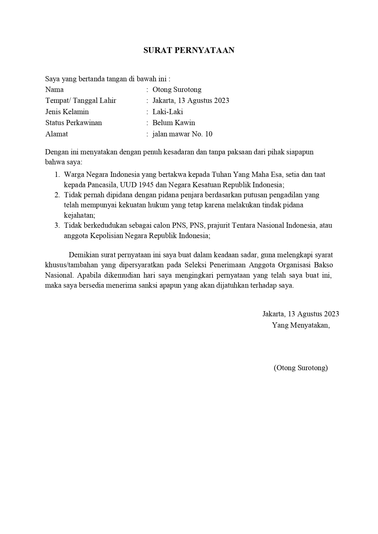 Surat Pernyataan Umum